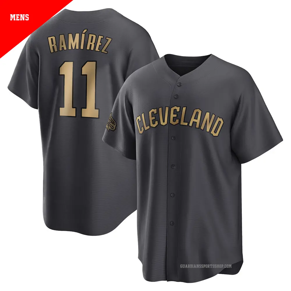 Men s 11 Jose Ramirez Cleveland Guardians Charcoal Game Replica 2022 All Star Jersey