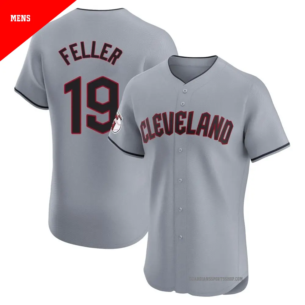 Men s 19 Bob Feller Cleveland Guardians Gray Elite Road Jersey